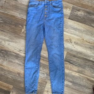 high waisted blue jeans